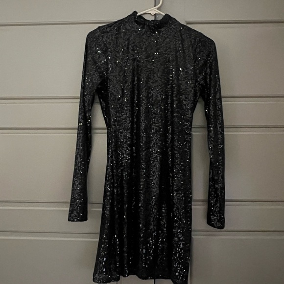 Long-Sleeve Sequin Mockneck Mini Dress - Picture 7 of 7